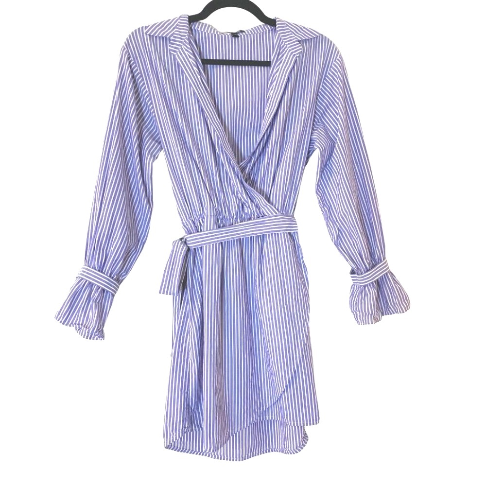 Express |  Blue & White Striped Cotton Blend Shirt Dress | XS